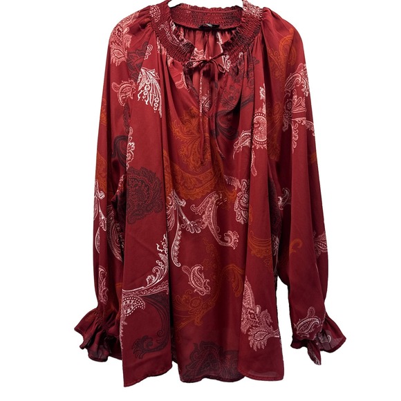 Cocomo Tops - Cocomo Women's Top Size 4X Red Pink Long Sleeve Pullover Smocked Flowy Paisley